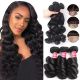 OPHELIA 10A Loose Wave Virgin Human Hair 3 Bundles With Free Part 4X4 Lace Closure