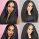 OPHELIA 10A Kinky Straight Virgin Human Hair 4 Bundles With Free Part 4X4 Lace Closure